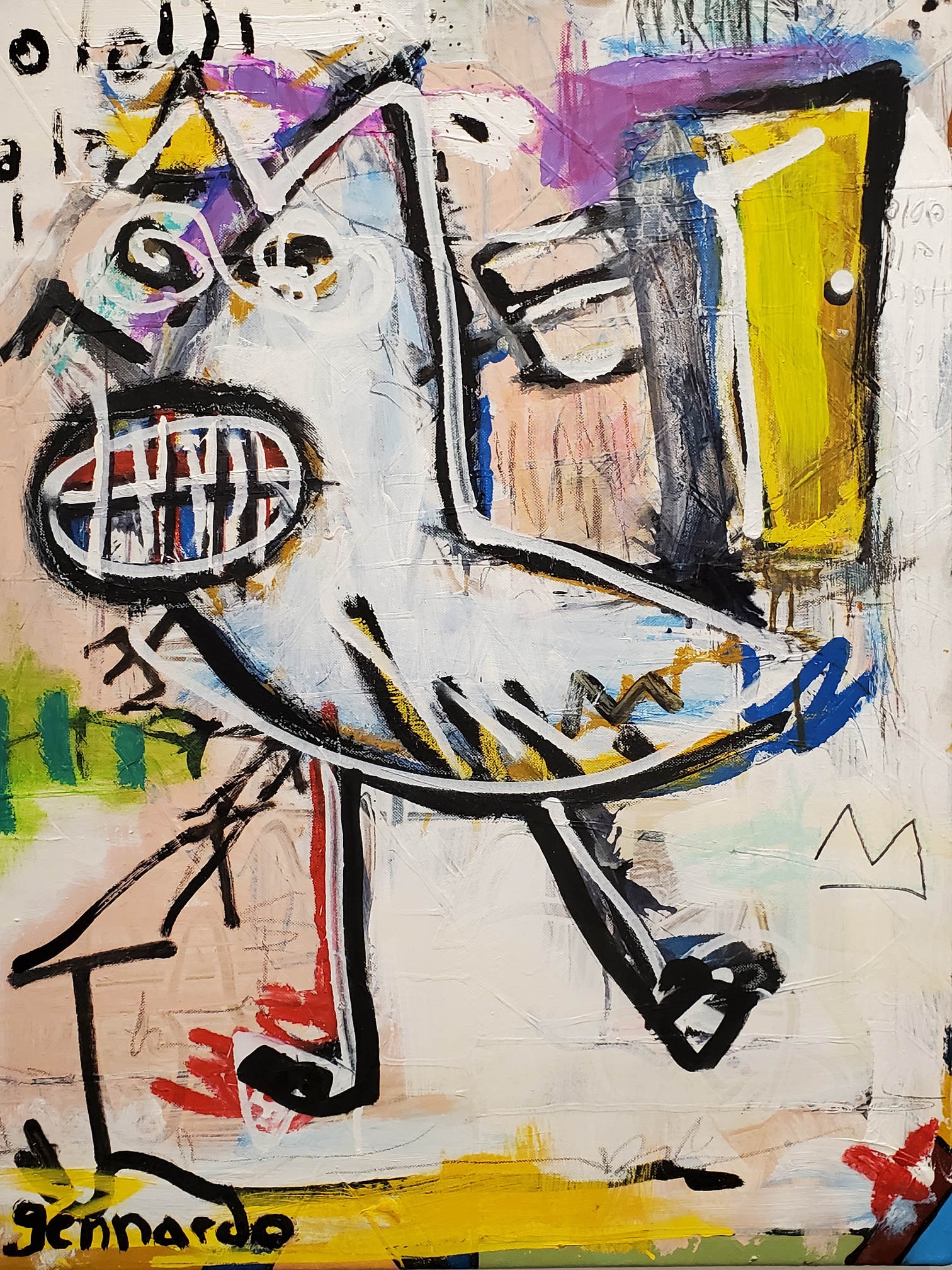 Brian Gennardo, “#1762 “Bird Wired””,mixed media on canvas