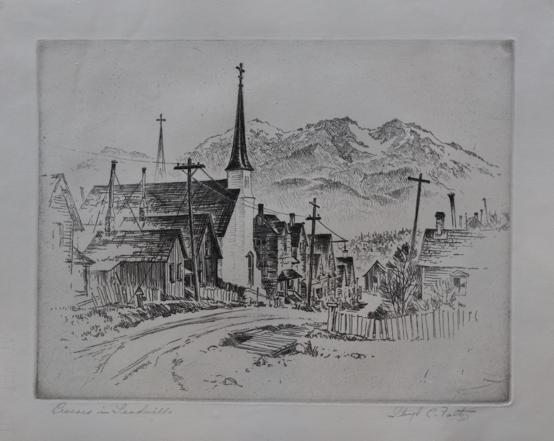 Lloyd Foltz, “Crosses in Leadville”, etching