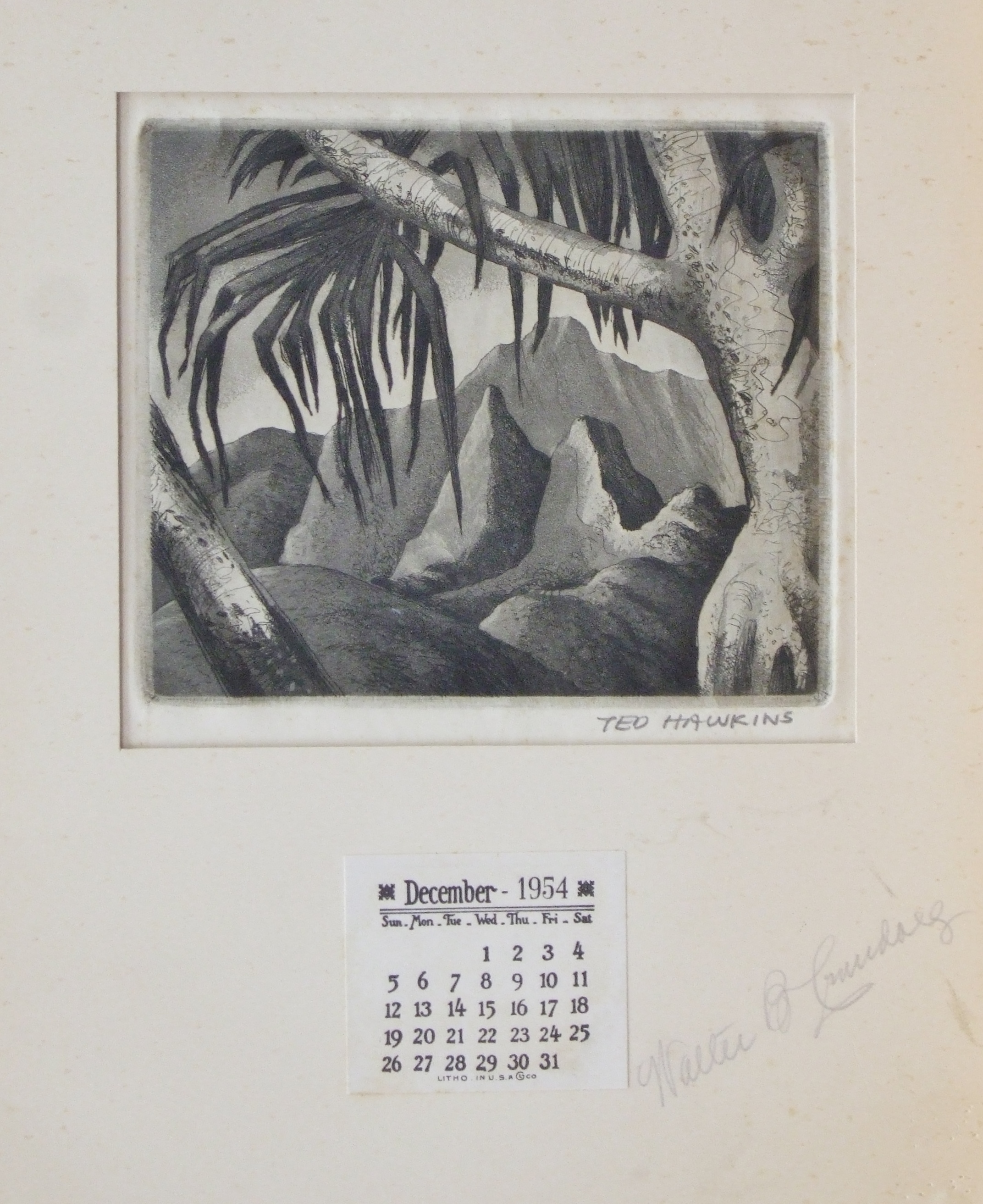 Ted Hawkins, “Untitled (Hawaiian Mountains/Trees)”, aquatint