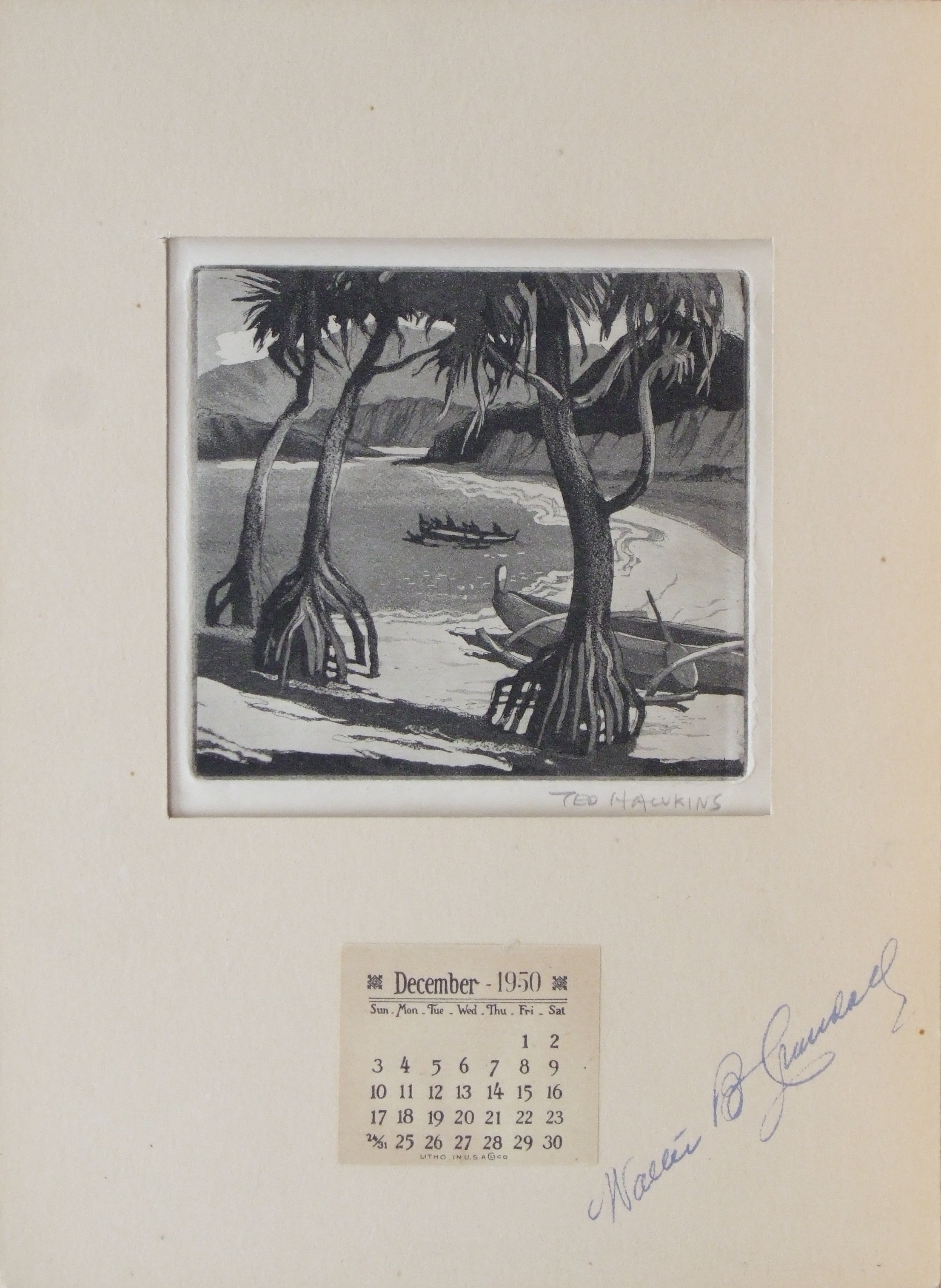 Ted Hawkins, “Untitled (Hawaiian Cove with Outtrigger)”, aquatint