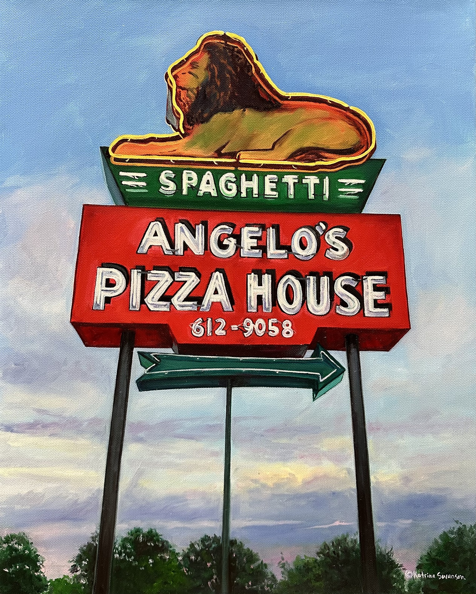 Katrina Swanson, “Angelo’s Pizza House”, Oil on canvas