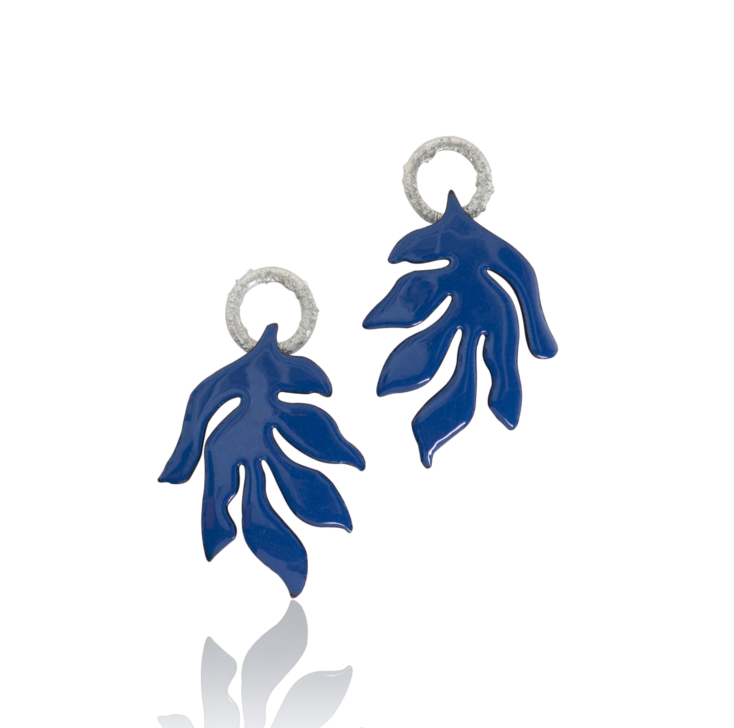 Joanna Nealey, “Leaf Earrings”, Harvest Blue and bright Silver