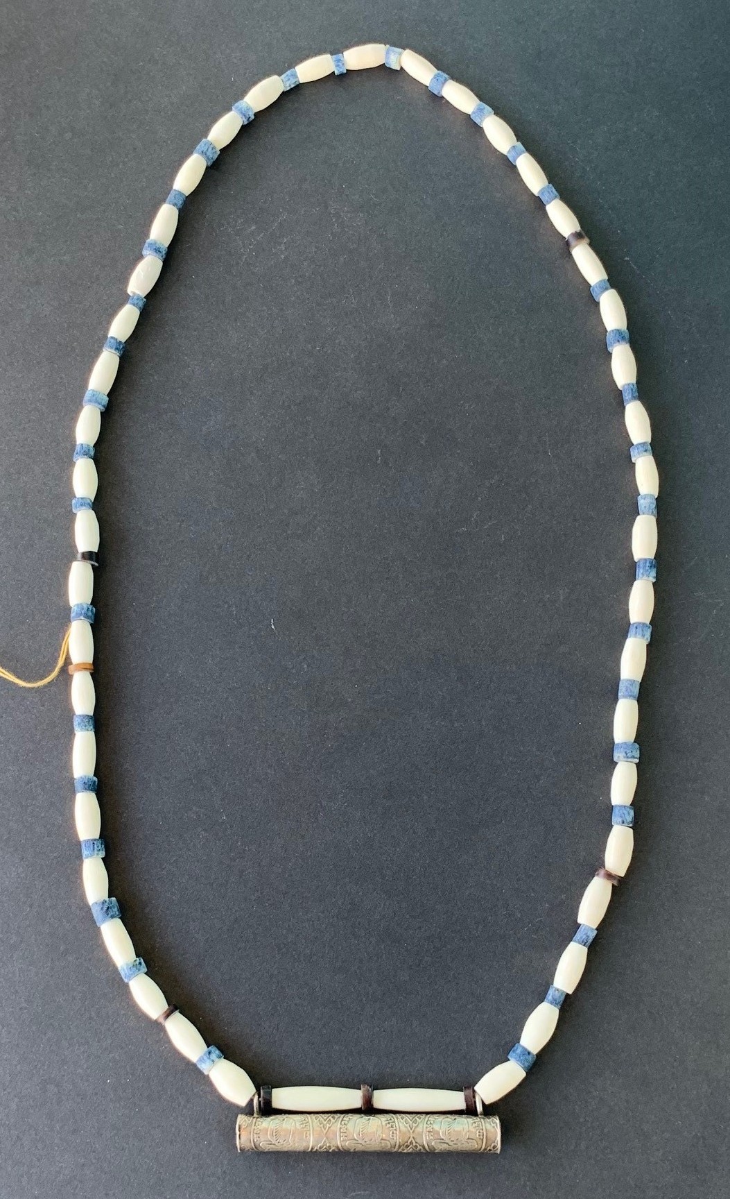 Necklace, “Blue & White Bead with Silver Bar Pendant”, Jewelry