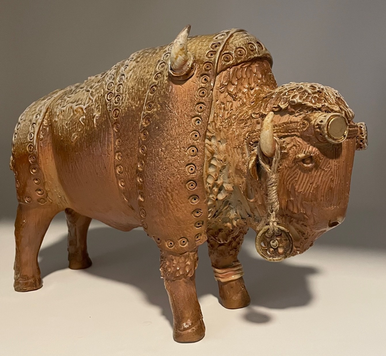 Brian Horsch, “Steam Punk Buffalo/Bison – Brown & Gold”, Ceramic